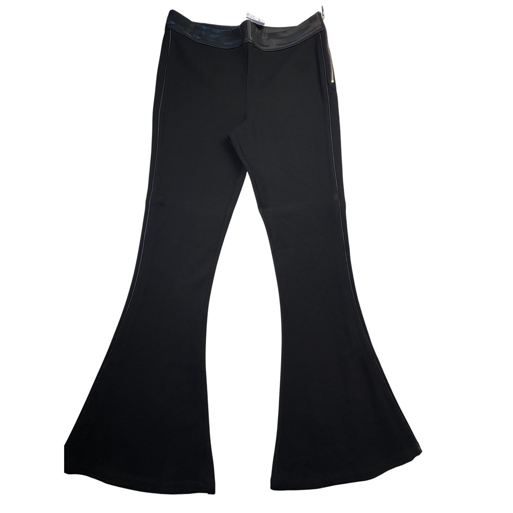 A Collection Lojas Renner Black Faux Leather Trim Flare Bell Bottom Pants Size G